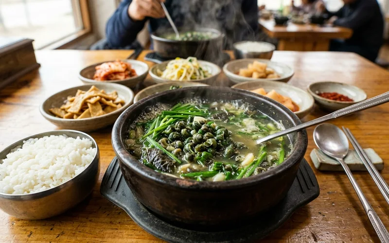 영월 동강 다슬기 - 동강 맑은 자갈밭에서 채취한 다슬기 해장국