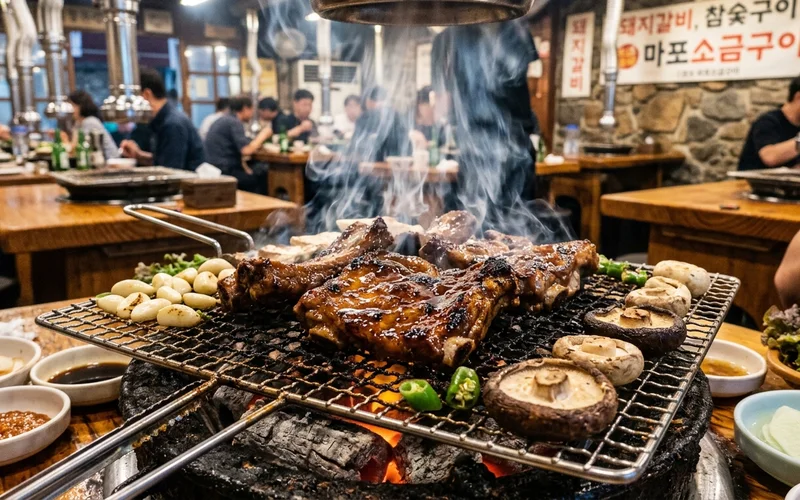 마포 돼지갈비 - 참숯불 위에서 지글지글 익어가는 돼지갈비